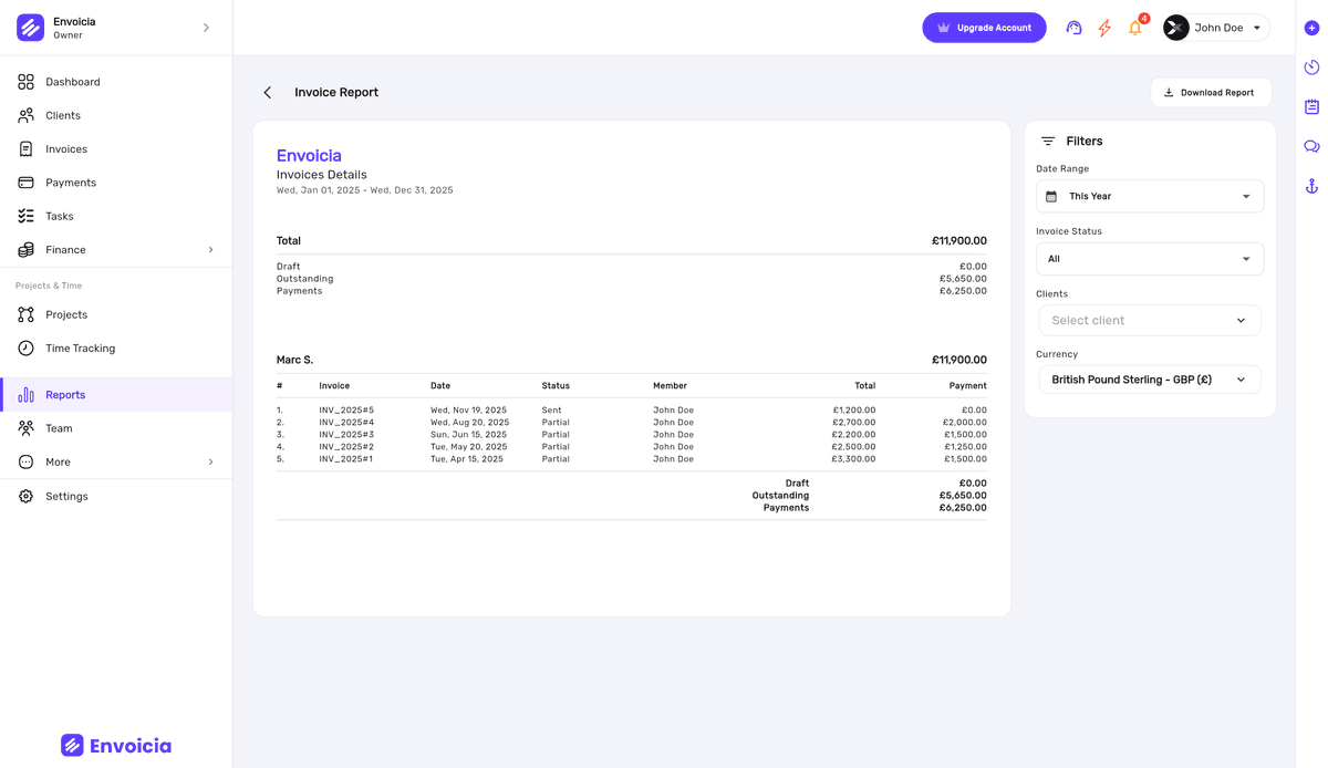 Invoice Reports Preview