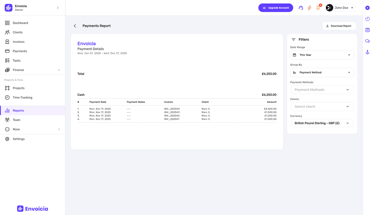 Payment Reports Preview